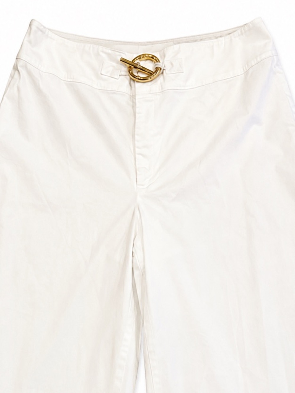 Lauren Ralph Lauren White Cropped Wide Leg‎ Pants Gold Accent Closure Coastal 14